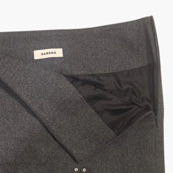 Sandro Paris Charcoal Wool Blend Studded Mini Skirt – Size 34 (US 2) - Picture 4 of 6